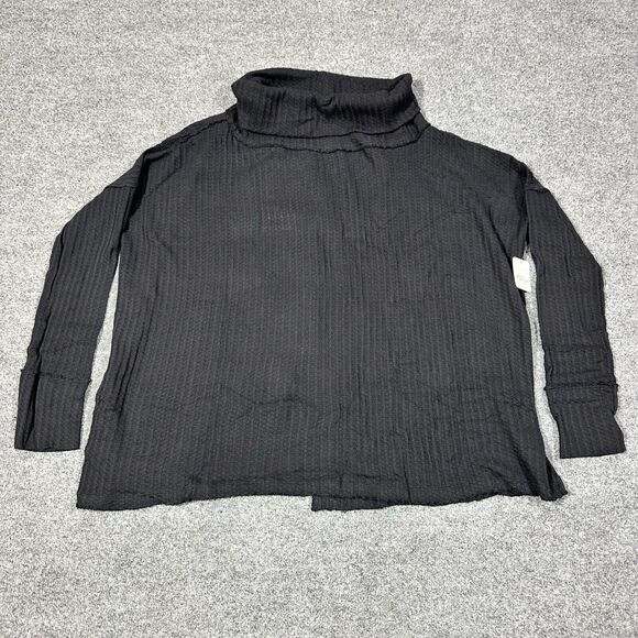 Free People Womens Juicy Medium Black Long Sleeve Cowl Split Back NWT MSRP $88 - Picture 2 of 8